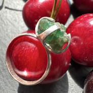 Ring with Emerald, raw, natural, silver